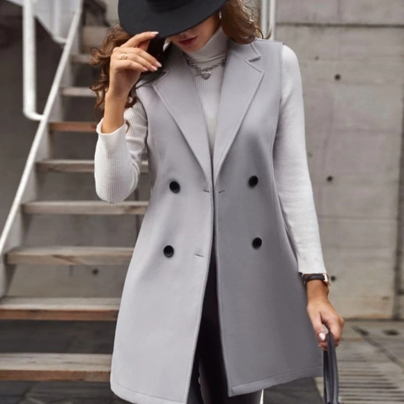 Thick Woolen lapel sleeveless coat.M(Fits 12-18) SHEIN - Picture 5 of 5